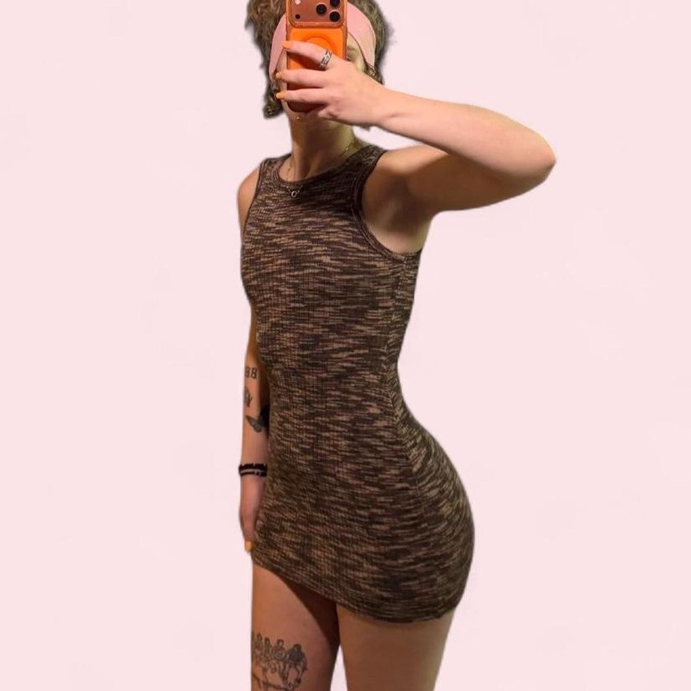 H&M Divided Brown Space-Dye Bodycon Mini Dress XS Sleeveless Knit Tank Dress